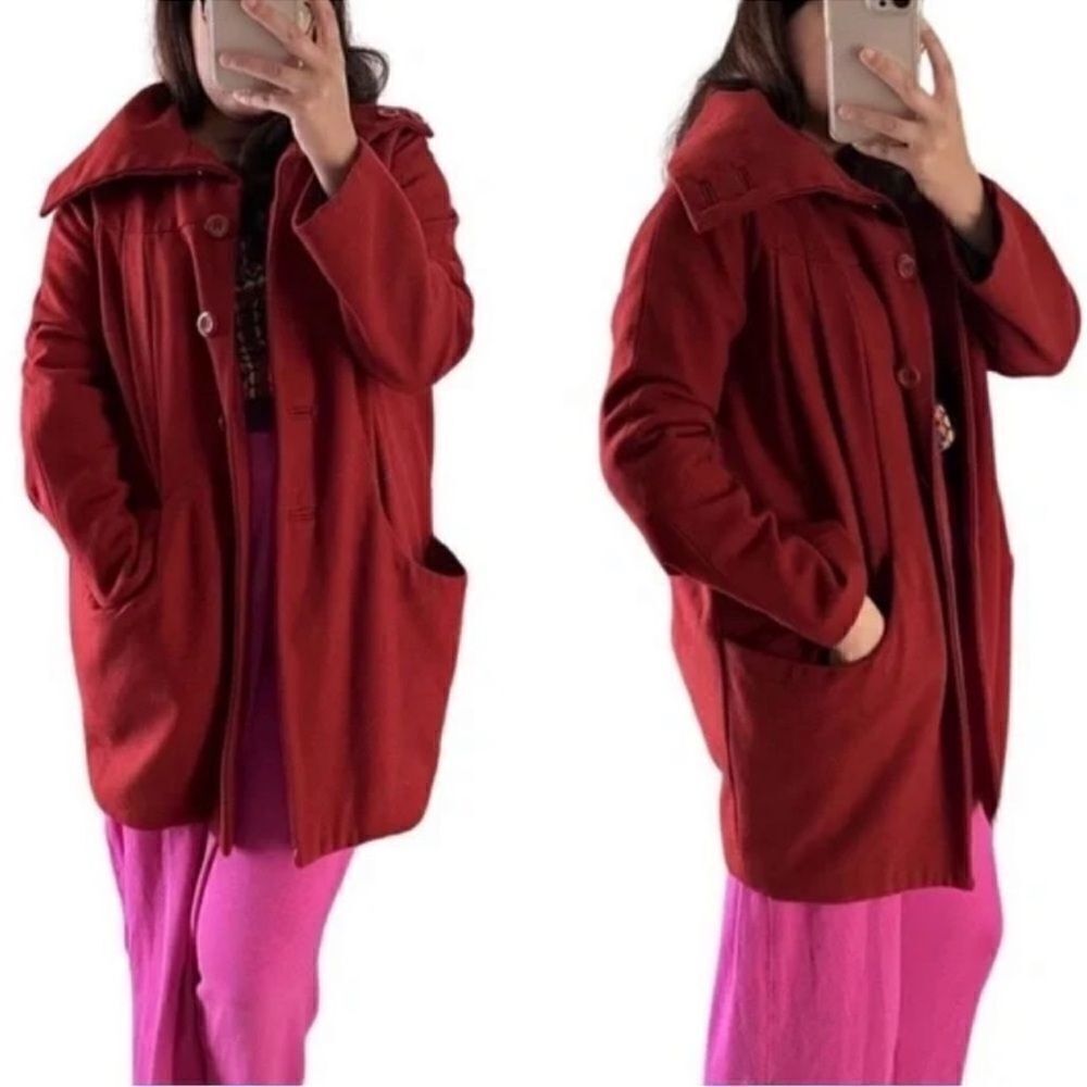 H&M Wool Blend Oversized Red/Plum jacket (Size 4) - Picture 5 of 9